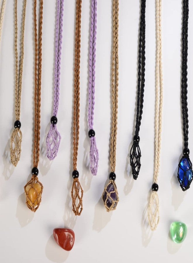 Weryerker 12-Piece Crystal Stone Cord Holder - Rope Hand-Woven Cord with Adjustable DIY Bracelet & Necklace (Coffee, Purple, Pink, Black, Khaki, Beige) - Image 4
